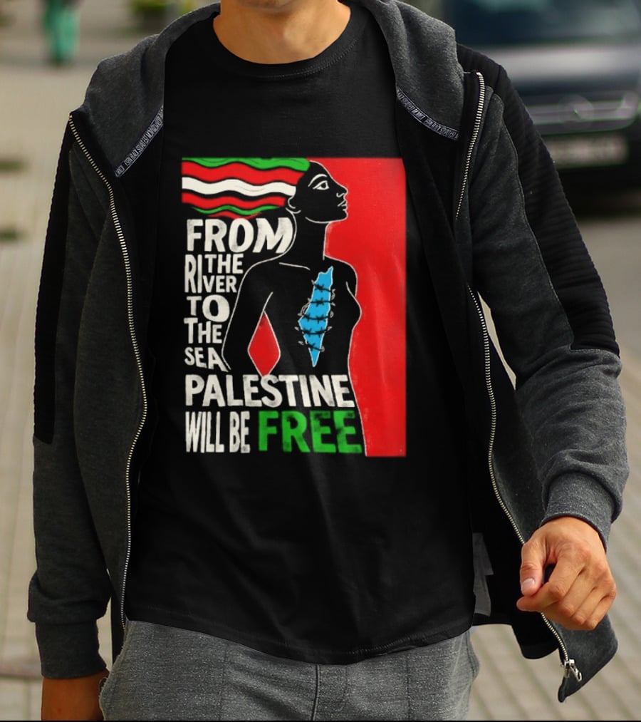 From The River To The Sea Palestine Will Be Free Woman Palestinian Flag Map T-Shirt