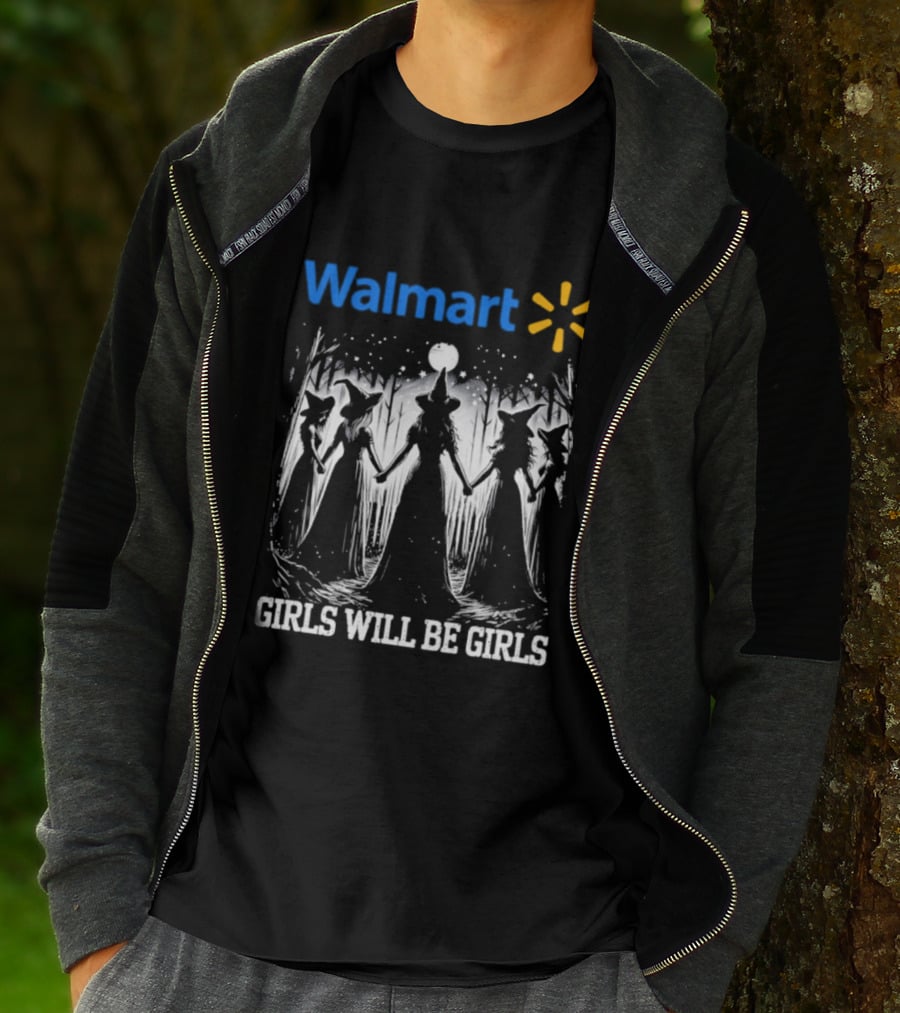 Walmart Girls Will Be Girls Witch Halloween Moonlit Scene T-Shirt