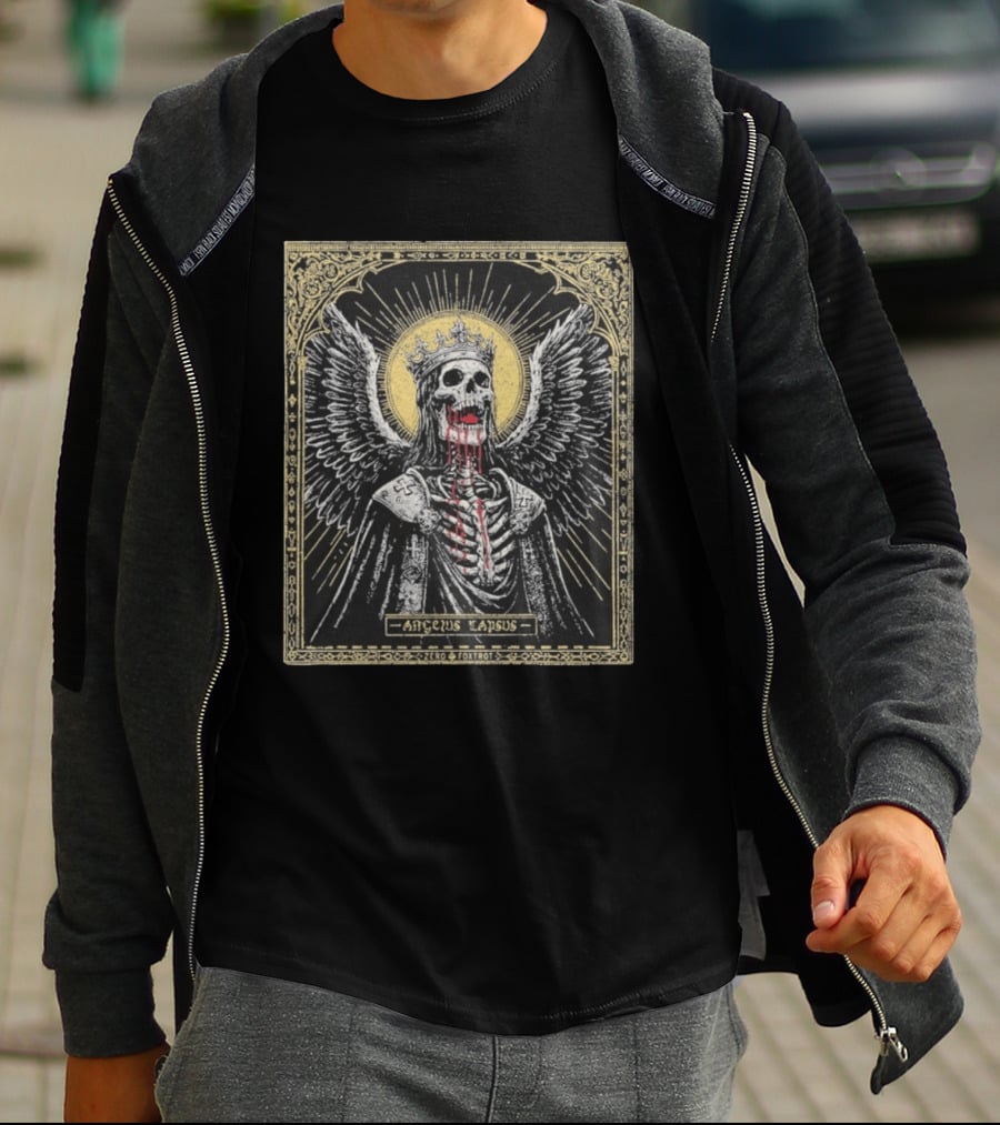 Zero Foxtrot Angelus Lapsus Fallen Angel Skeleton Halo Crown Wings Sacred Gothic Image T-Shirt