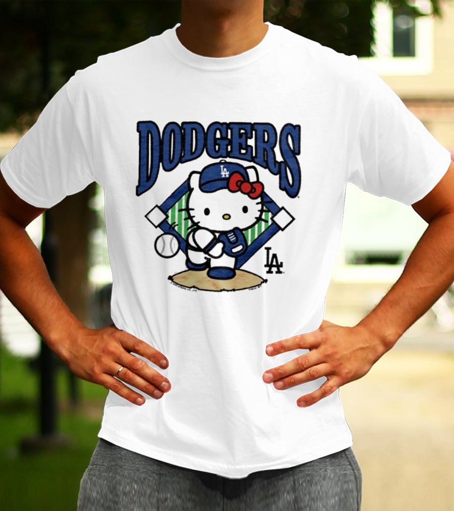 Hello Kitty Los Angeles Dodgers Baseball Crossover Fan Merchandise T-Shirt