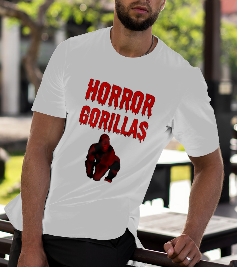 Horror Gorillas Dripping Blood Text And Red Gorilla T-Shirt