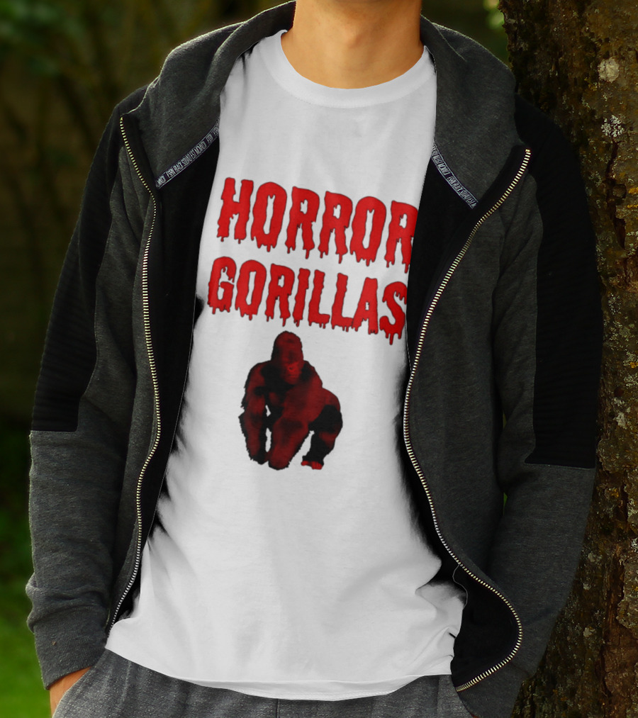 Horror Gorillas Dripping Blood Text And Red Gorilla T-Shirt