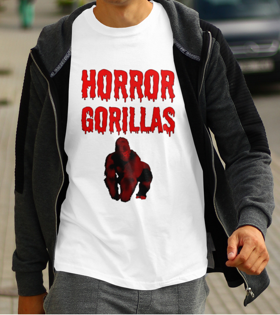 Horror Gorillas Dripping Blood Text And Red Gorilla T-Shirt