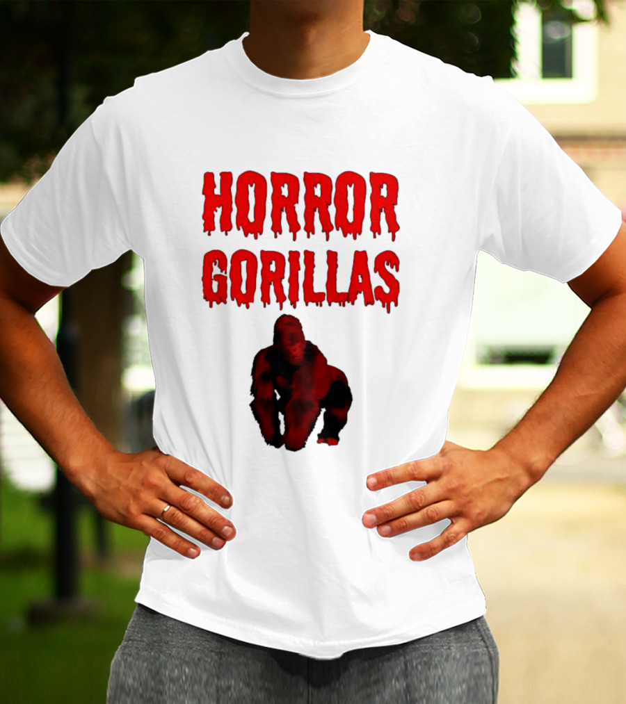Horror Gorillas Dripping Blood Text And Red Gorilla T-Shirt