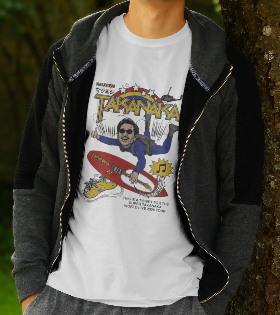 Masayoshi Takanaka Super World Live 2026 Tour Parody With Surfboard And Helicopter T-Shirt
