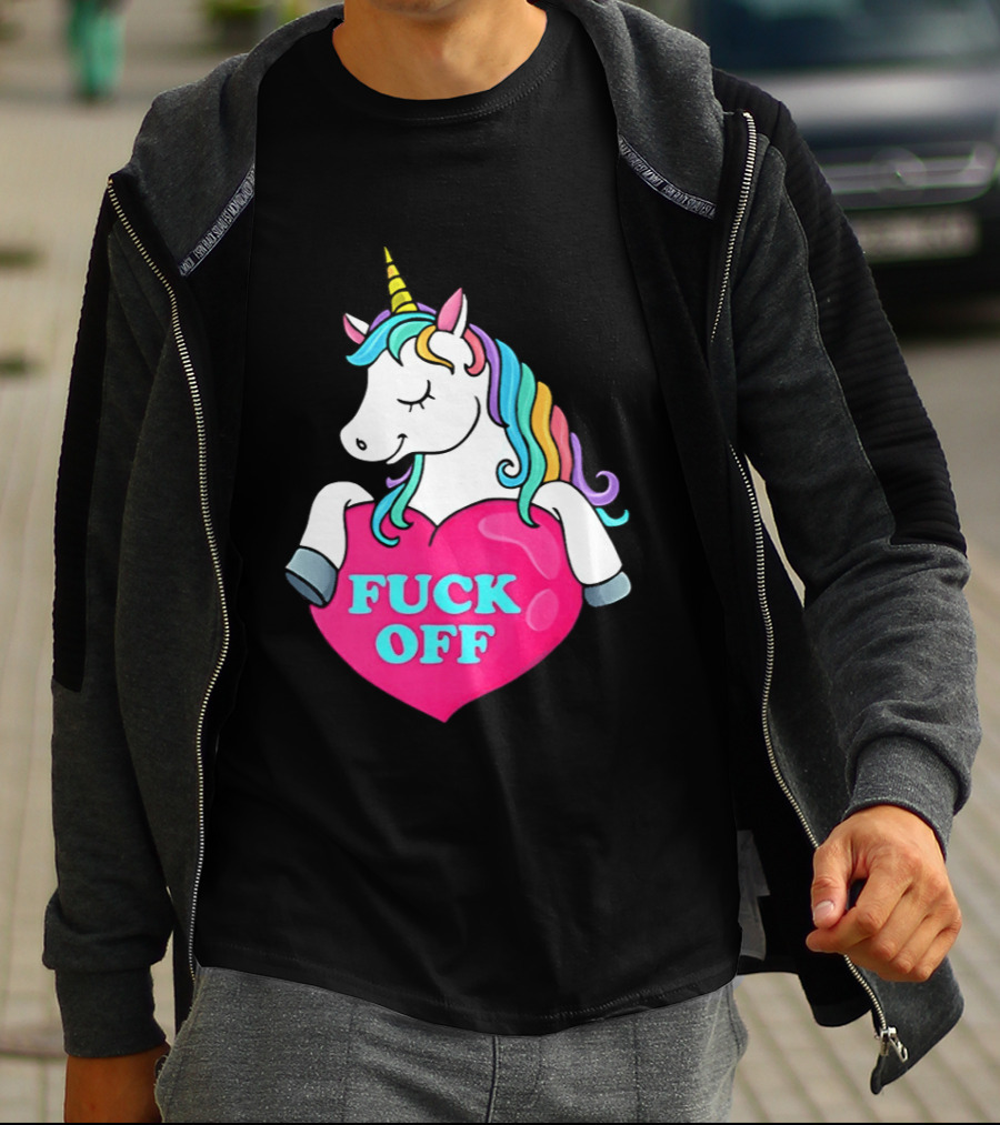 Unicorn Fuck Off Heart Rainbow Mane T-Shirt