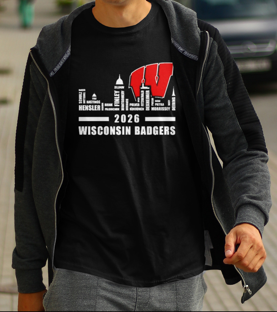 2026 Wisconsin Badgers City Names Skyline Mercer Medford Mosinee Plover Princeton Pulaski Ripon T-Shirt