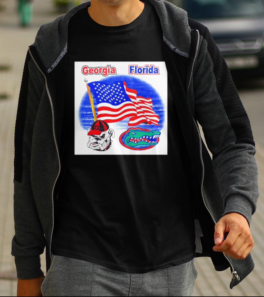 Georgia Vs Florida American Flag Bulldogs Gators Rivalry T-Shirt
