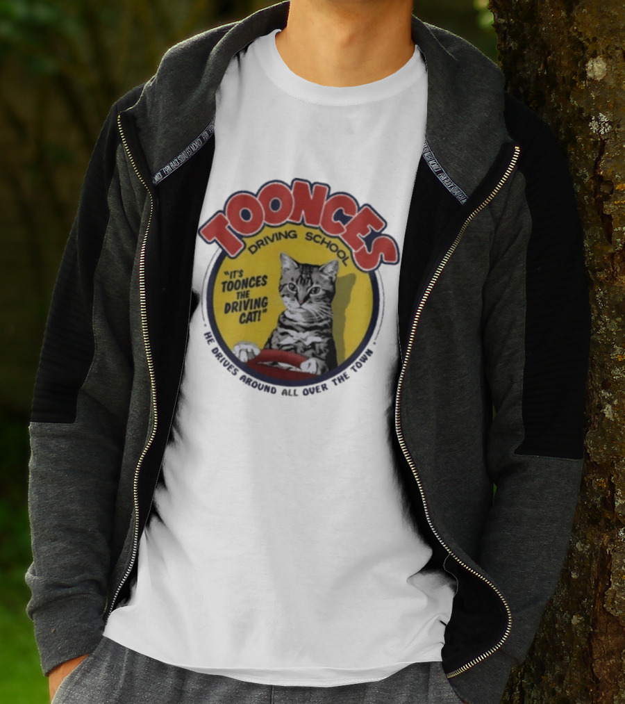 Toonces Driving School It's Toonces The Driving Cat He Drives Around All Over The Town T-Shirt
