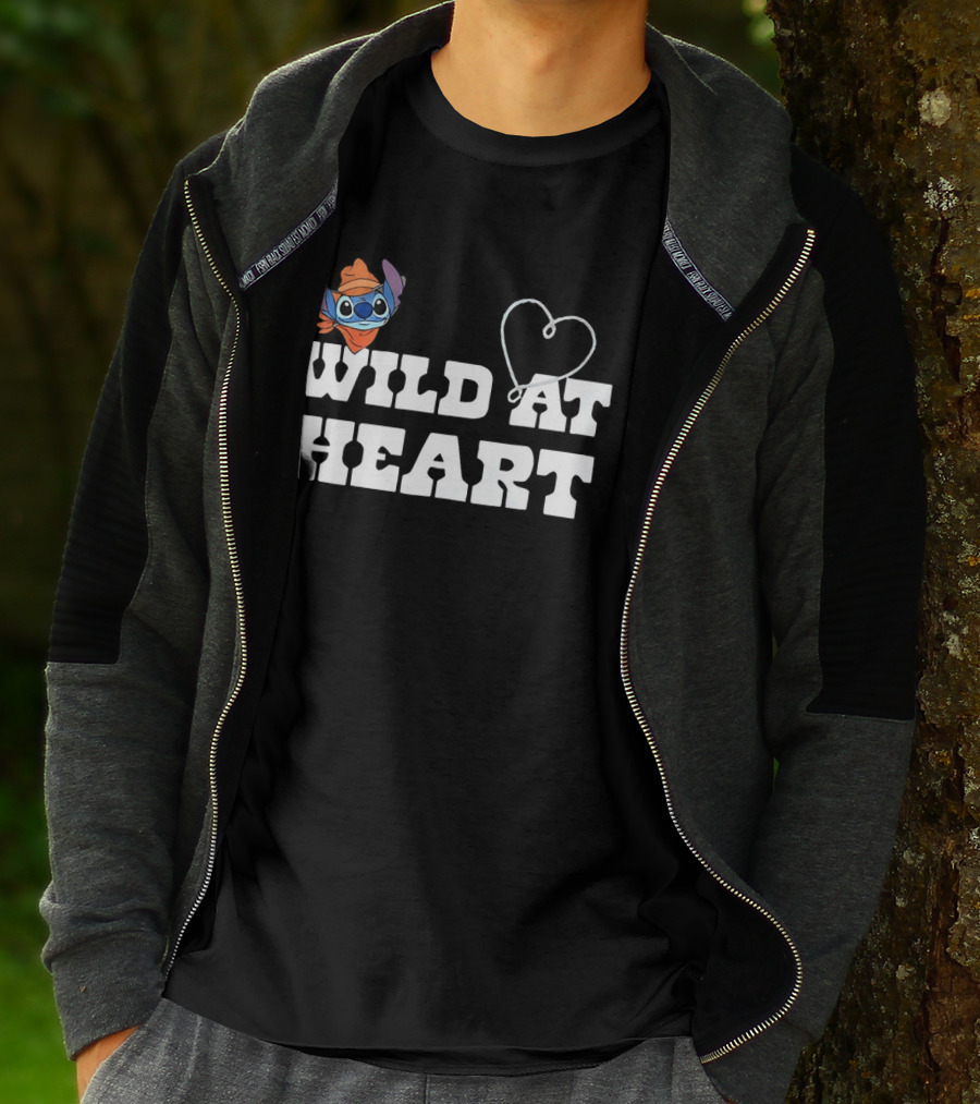 Stitch Wild At Heart With Love Icon And Fun Expression T-Shirt