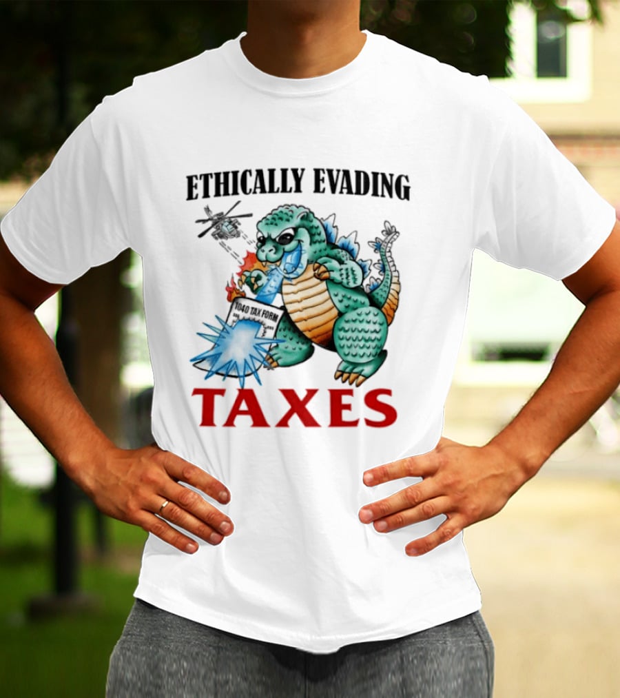 Ethically Evading Taxes Dinosaur Helicopter Ice Cream Sunglasses T-Shirt