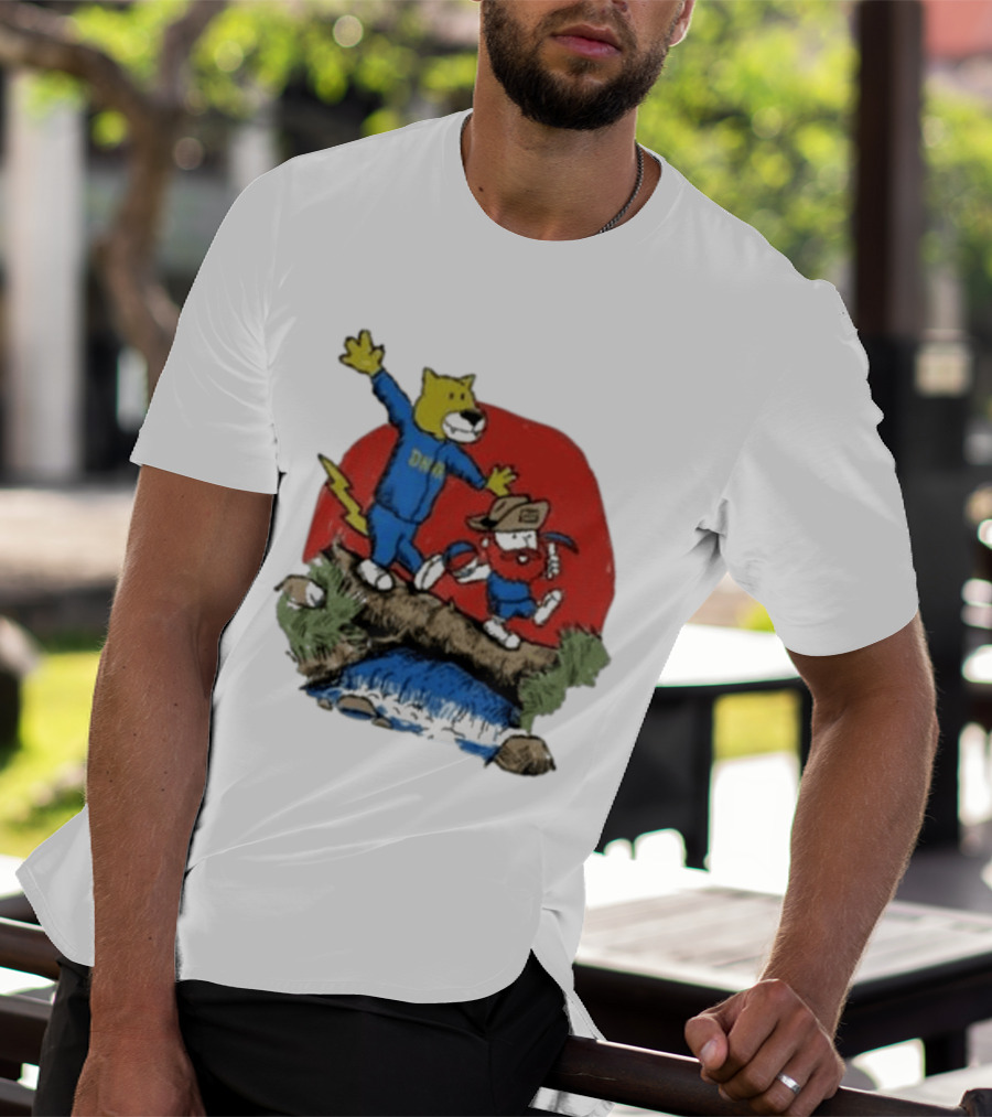 Dnvr Cartoon Friends Bear And Miner Crossing A Bridge T-Shirt