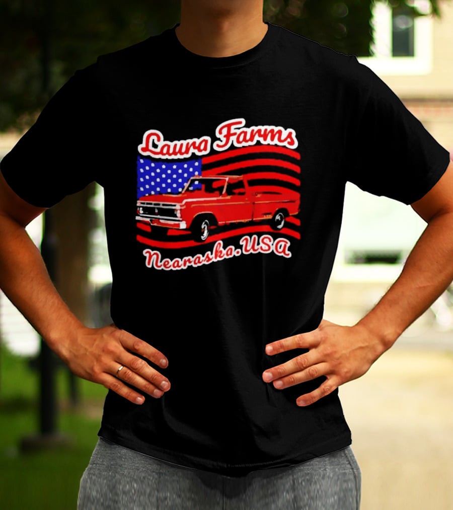 Laura Farms Nebraska USA Vintage Truck American Flag T-Shirt