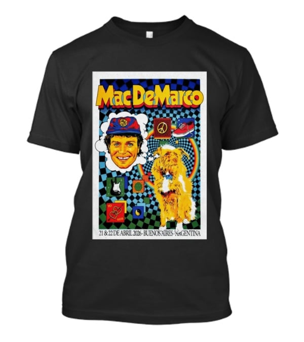 Mac DeMarco 21 22 De Abril 2026 Buenos Aires Argentina Checkerboard Dogg T-Shirt