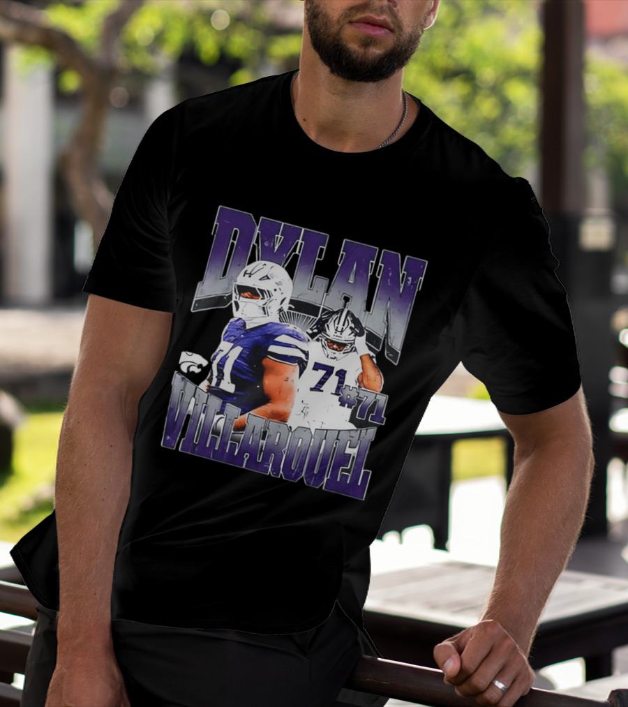 Dylan Villarouel Kansas State Wildcats Football #71 Player T-Shirt
