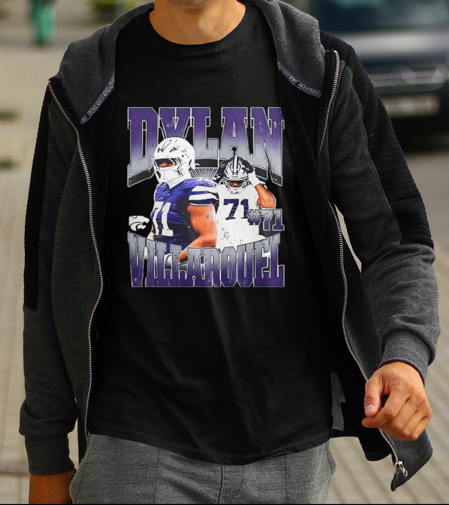 Dylan Villarouel Kansas State Wildcats Football #71 Player T-Shirt