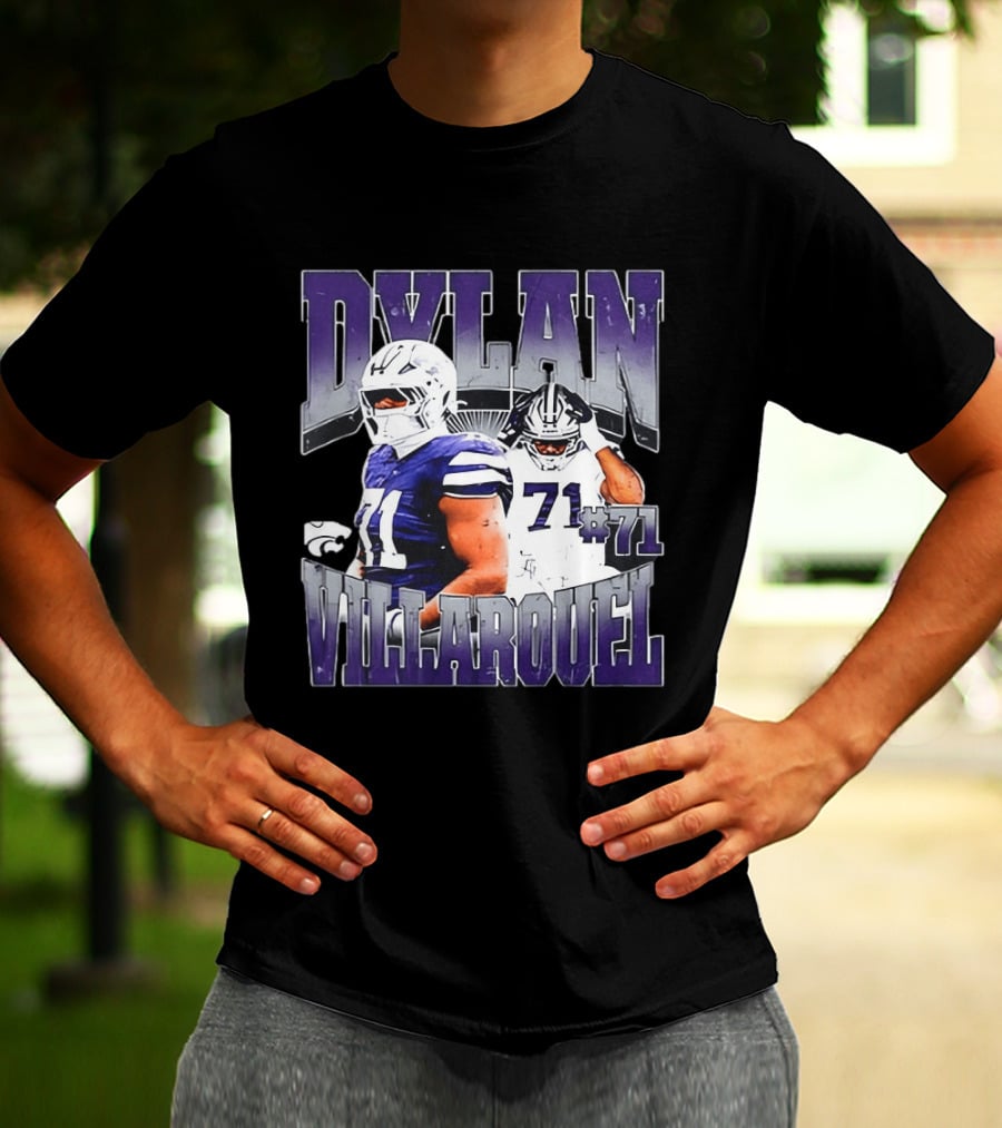 Dylan Villarouel Kansas State Wildcats Football #71 Player T-Shirt