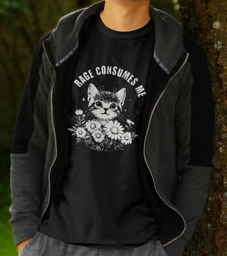 Rage Consumes Me Cat Floral Flowers And Sparkles T-Shirt