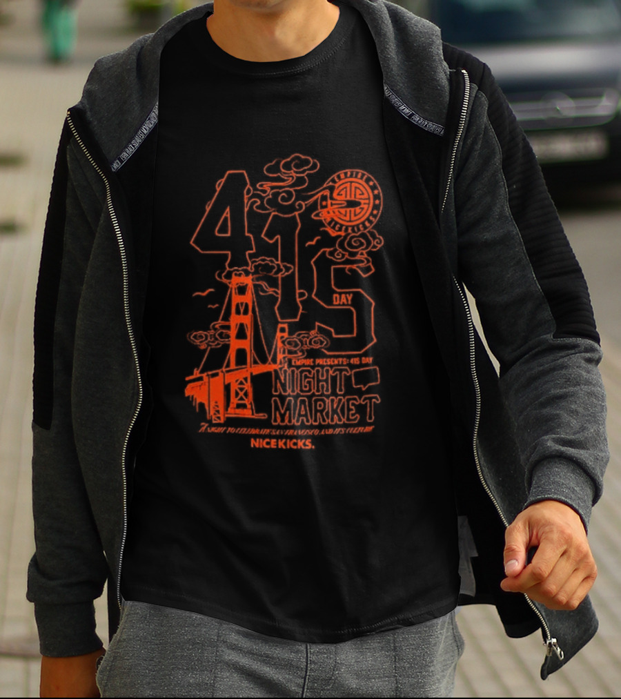 415 San Francisco Golden Gate Bridge Night Market Cityscape T-Shirt