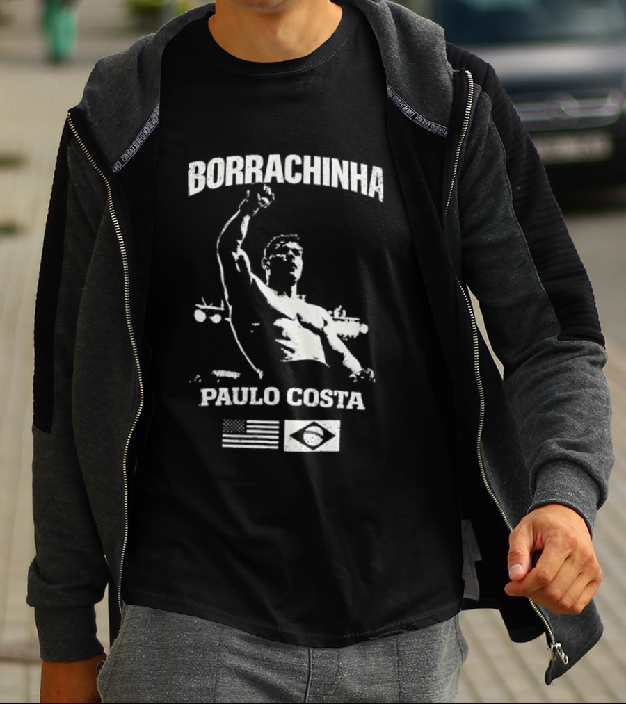 Borrachinha Paulo Costa Raised Arm MMA Fighter Brazil Flag T-Shirt