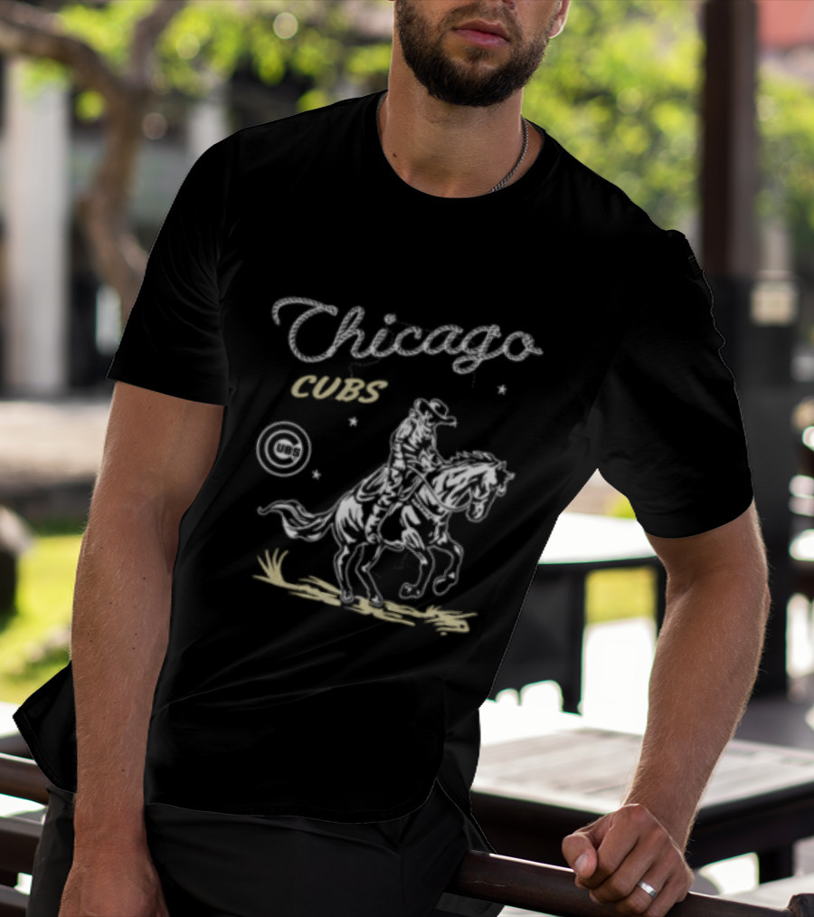 Chicago Cubs Lasso Cowboy Riding Equestrian Drawing T-Shirt