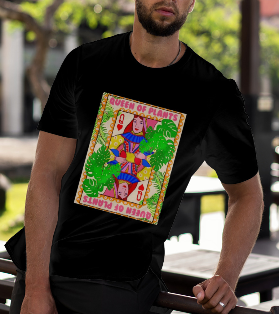 Queen Of Plants Playing Card Monstera Leaves Q Heart T-Shirt
