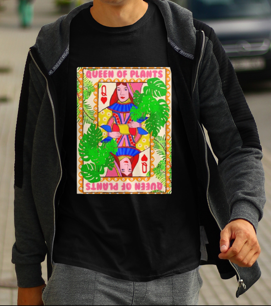 Queen Of Plants Playing Card Monstera Leaves Q Heart T-Shirt