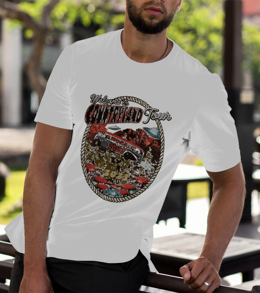 Welcome To Countryland Tour 2021 Flatland Cavalry Bus And Desert Scene T-Shirt