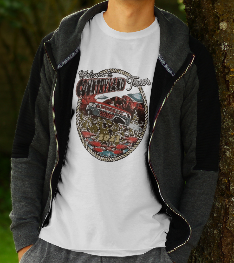 Welcome To Countryland Tour 2021 Flatland Cavalry Bus And Desert Scene T-Shirt