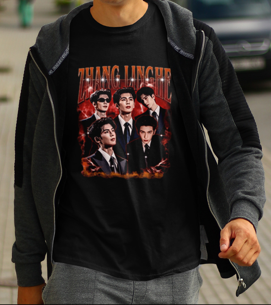 Zhang Linghe CDrama Actor Dramatic Red Lightning T-Shirt