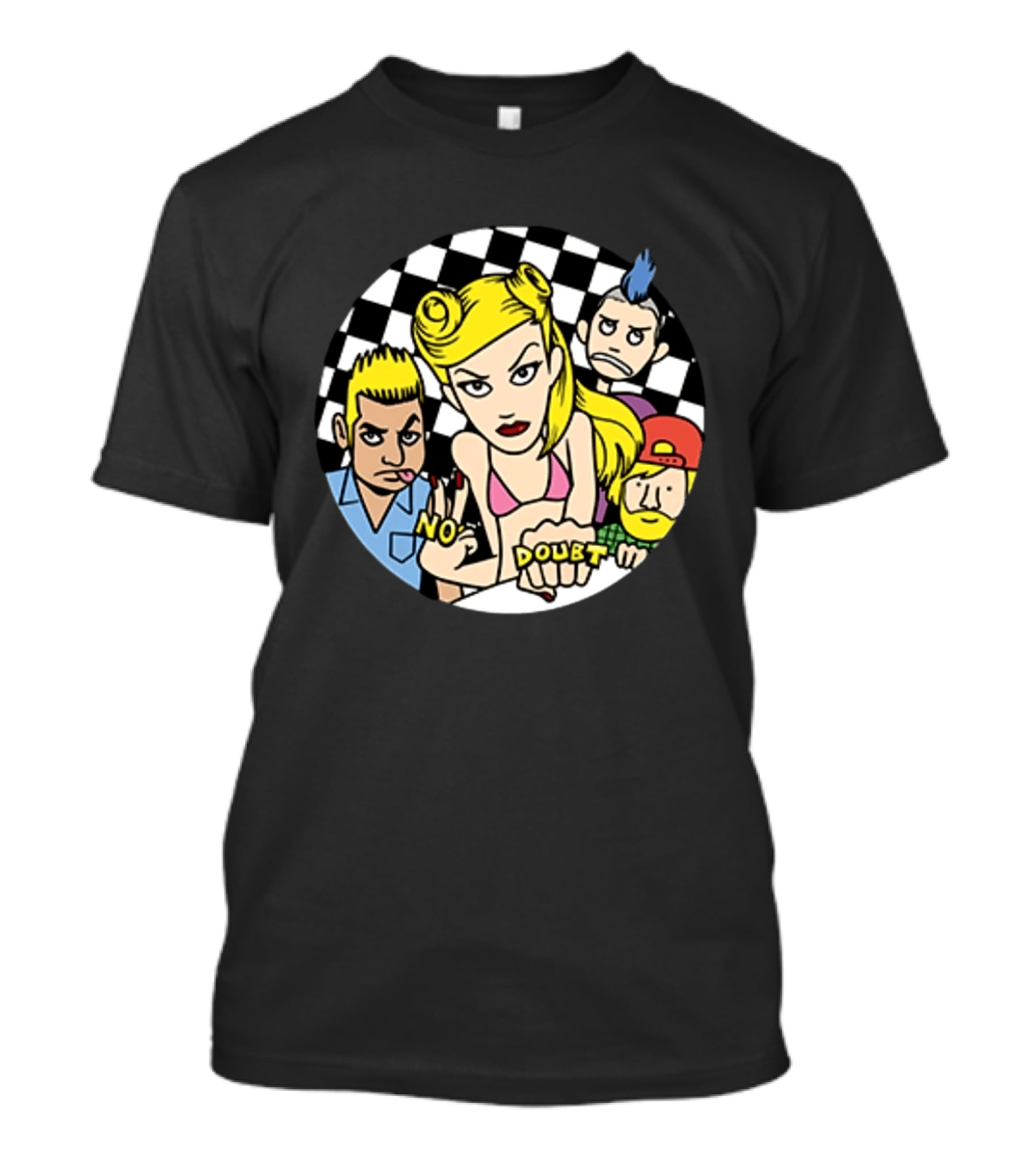 No Doubt Gwen Stefani Cartoon Band Checkered T-Shirt