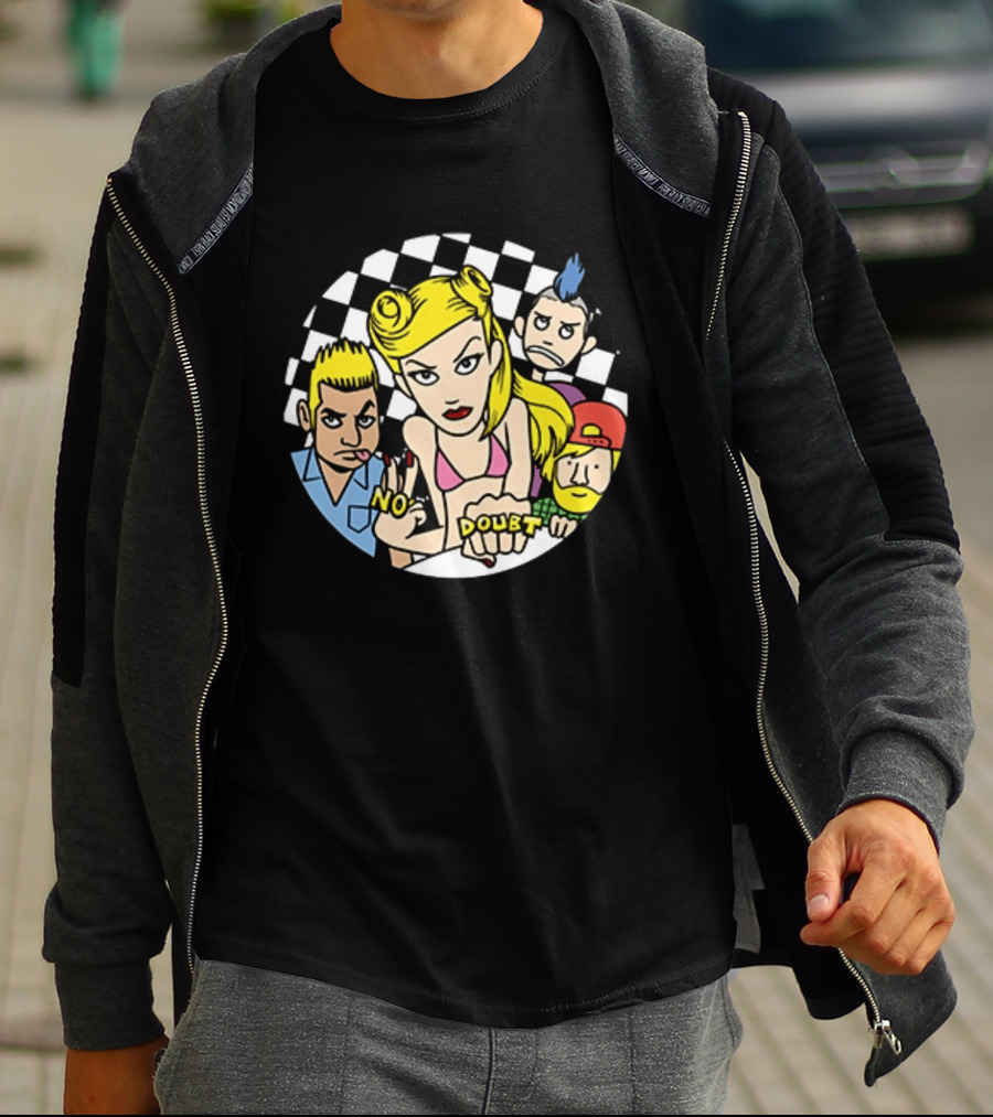 No Doubt Gwen Stefani Cartoon Band Checkered T-Shirt