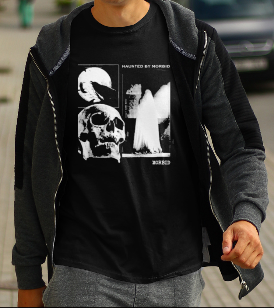 Haunted By Morbid Skull And Ghost Imagery Morbid Podcast T-Shirt