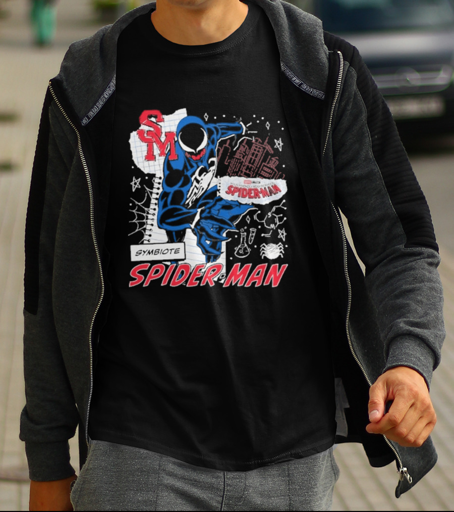 Marvel Symbiote Spider Man Sketch SM Spiderman In City Scene T-Shirt