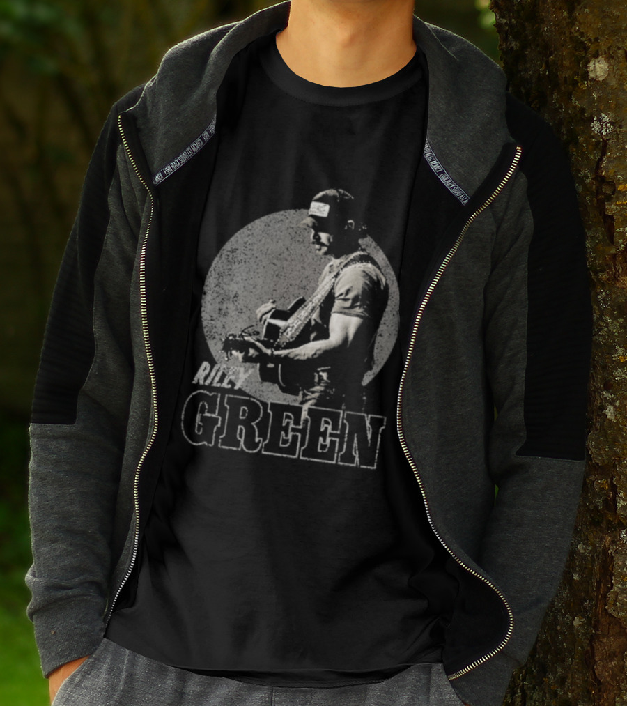 Riley Green Musician Strumming Guitar With Green T-Shirt