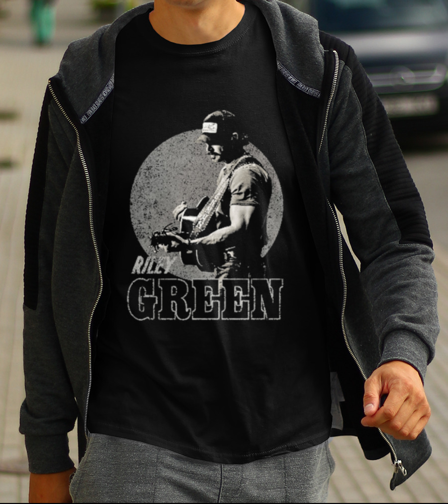 Riley Green Musician Strumming Guitar With Green T-Shirt