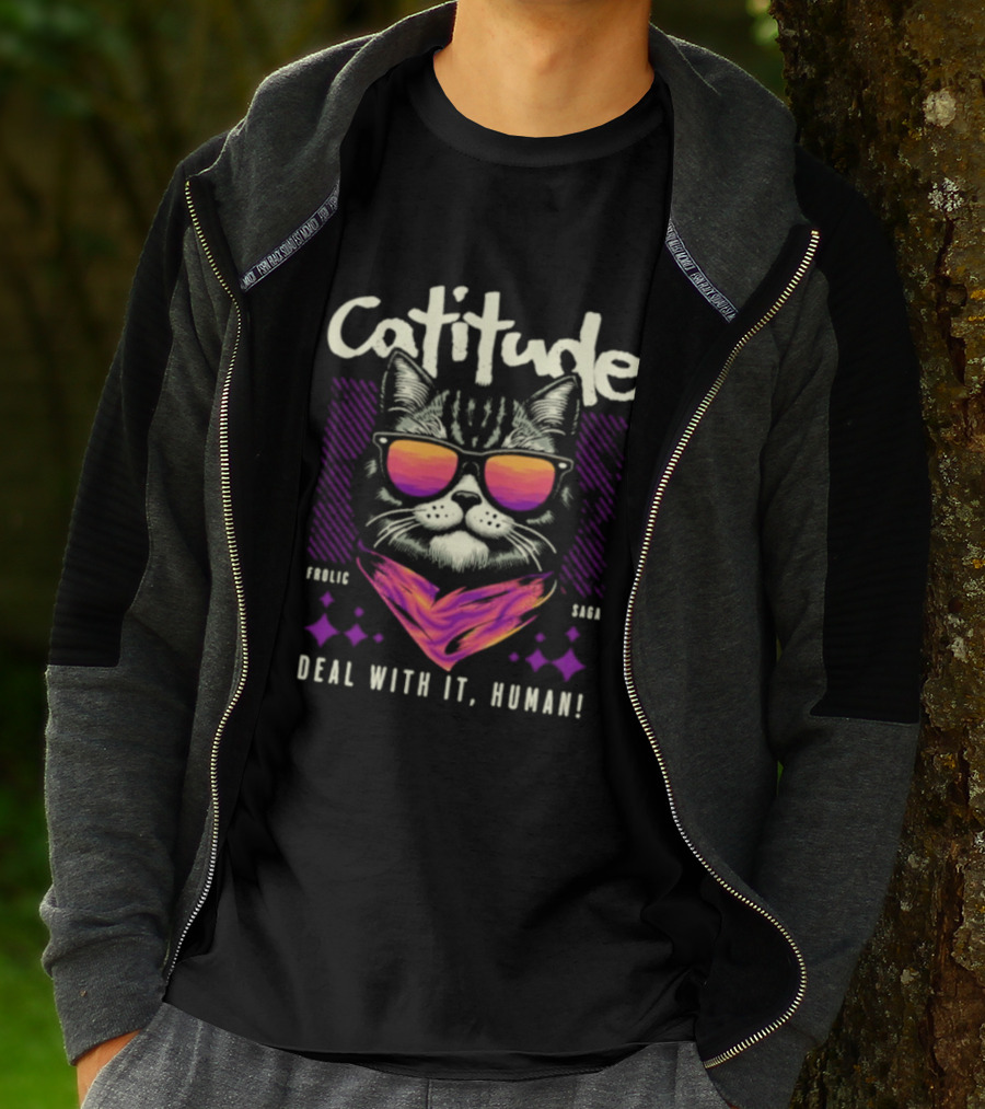 Cattitude Cool Cat Sunglasses Deal With It Human T-Shirt
