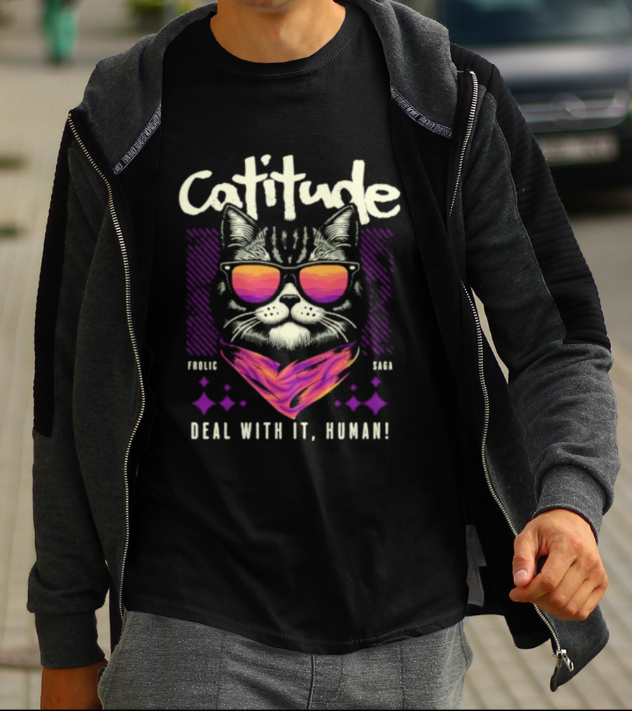 Cattitude Cool Cat Sunglasses Deal With It Human T-Shirt