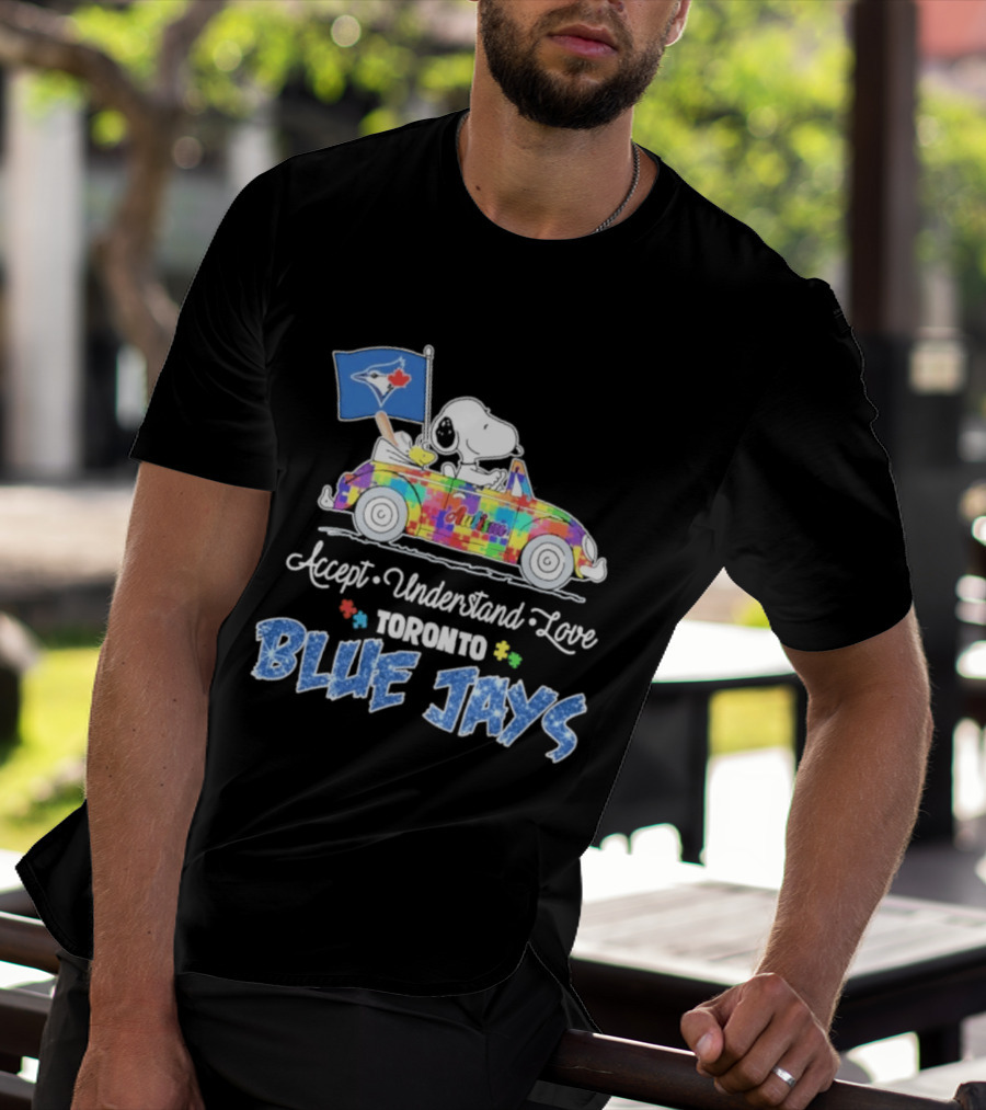 Snoopy Woodstock Driving Car Toronto Blue Jays Autism Awareness Accept Understand Love T-Shirt