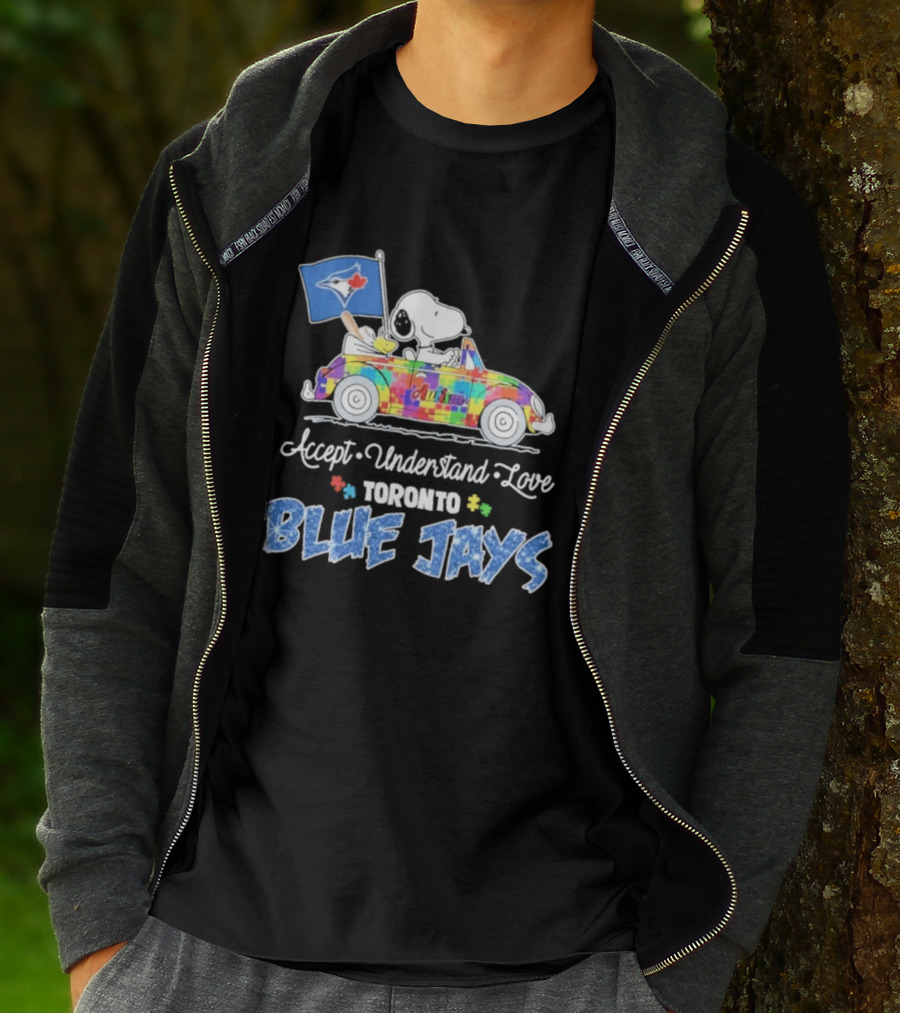 Snoopy Woodstock Driving Car Toronto Blue Jays Autism Awareness Accept Understand Love T-Shirt