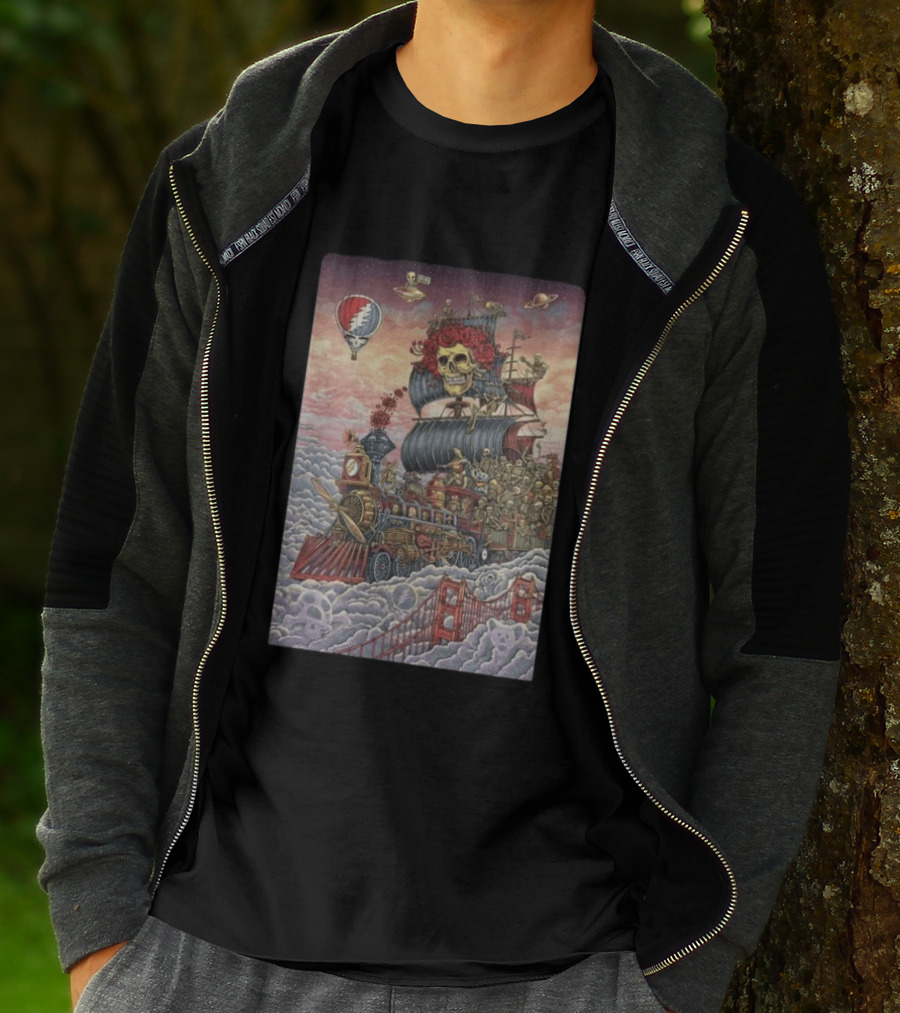 Dead And Company Emek Trip Of Fools Skull Train And Roses In Clouds T-Shirt