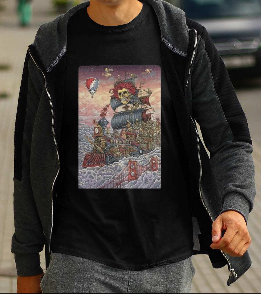 Dead And Company Emek Trip Of Fools Skull Train And Roses In Clouds T-Shirt
