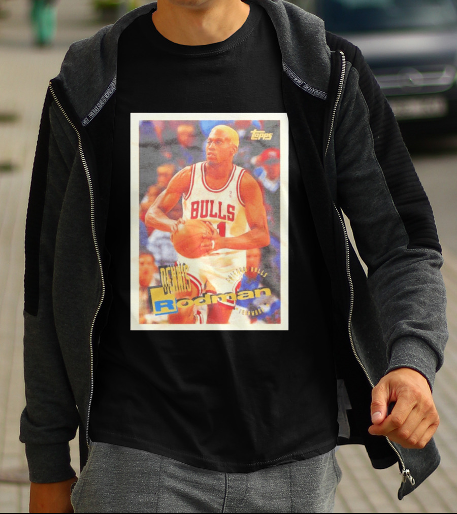 Dennis Rodman Chicago Bulls Topps Card NBA Forward T-Shirt