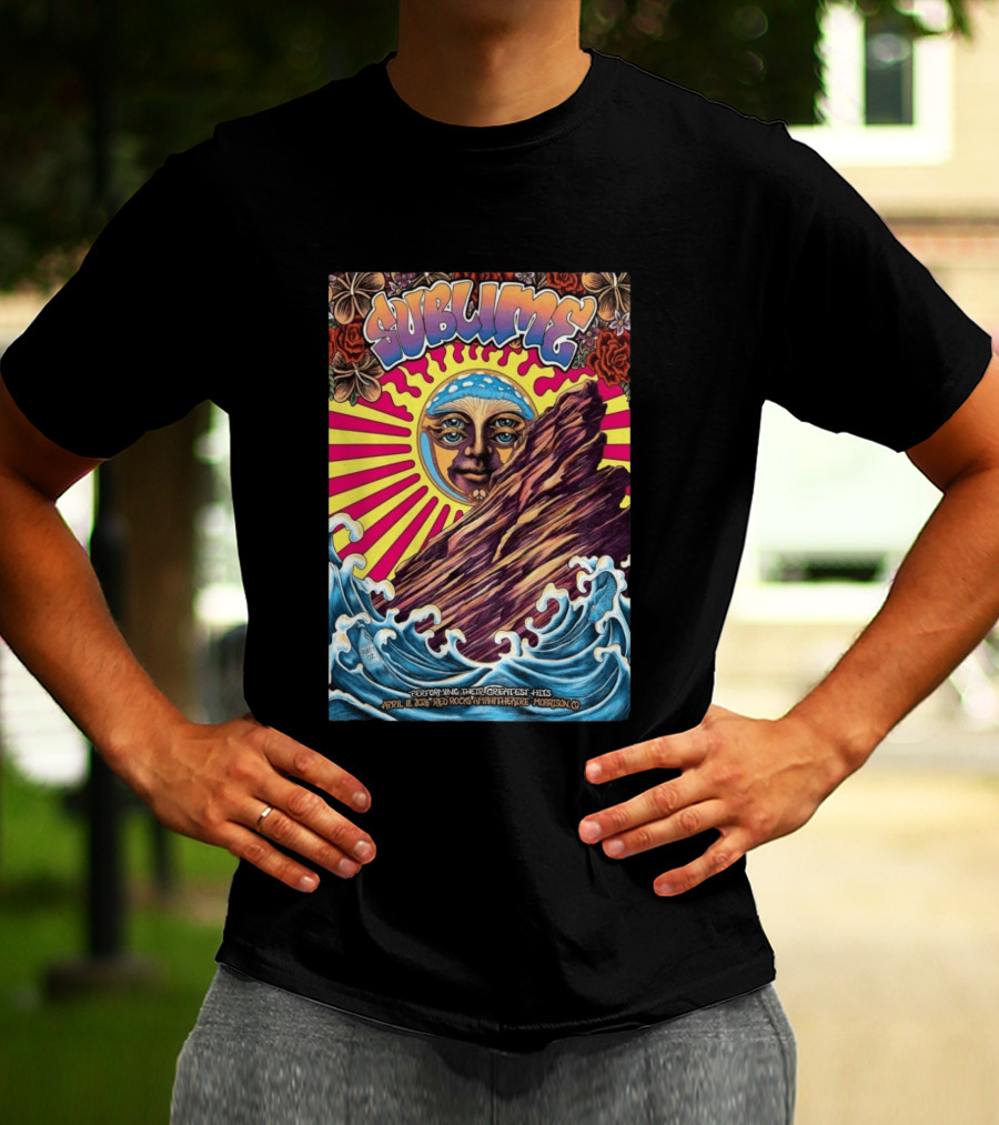 Sublime April 18 2026 Red Rocks Amphitheatre Morrison CO Performing Their Greatest Hits Sun Ocean Waves T-Shirt