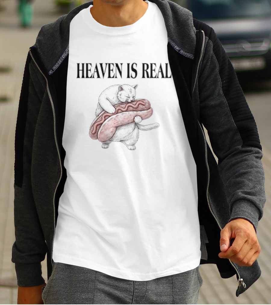 Heaven Is Real Cat Holding Giant Hot Dog T-Shirt