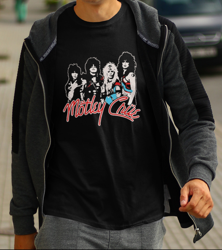 Motley Crue Band Members Sketch Red And Blue Outlines T-Shirt