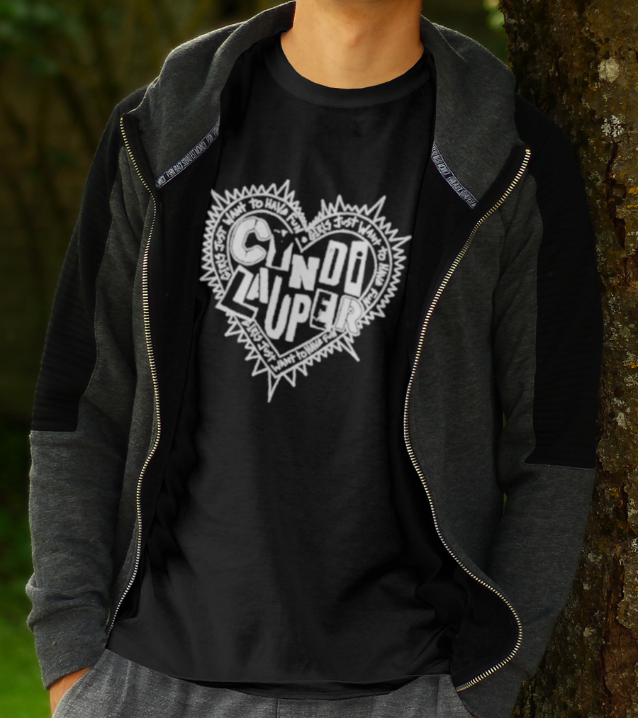 Cyndi Lauper Faded Black Punk Heart Spiked Lettering T-Shirt