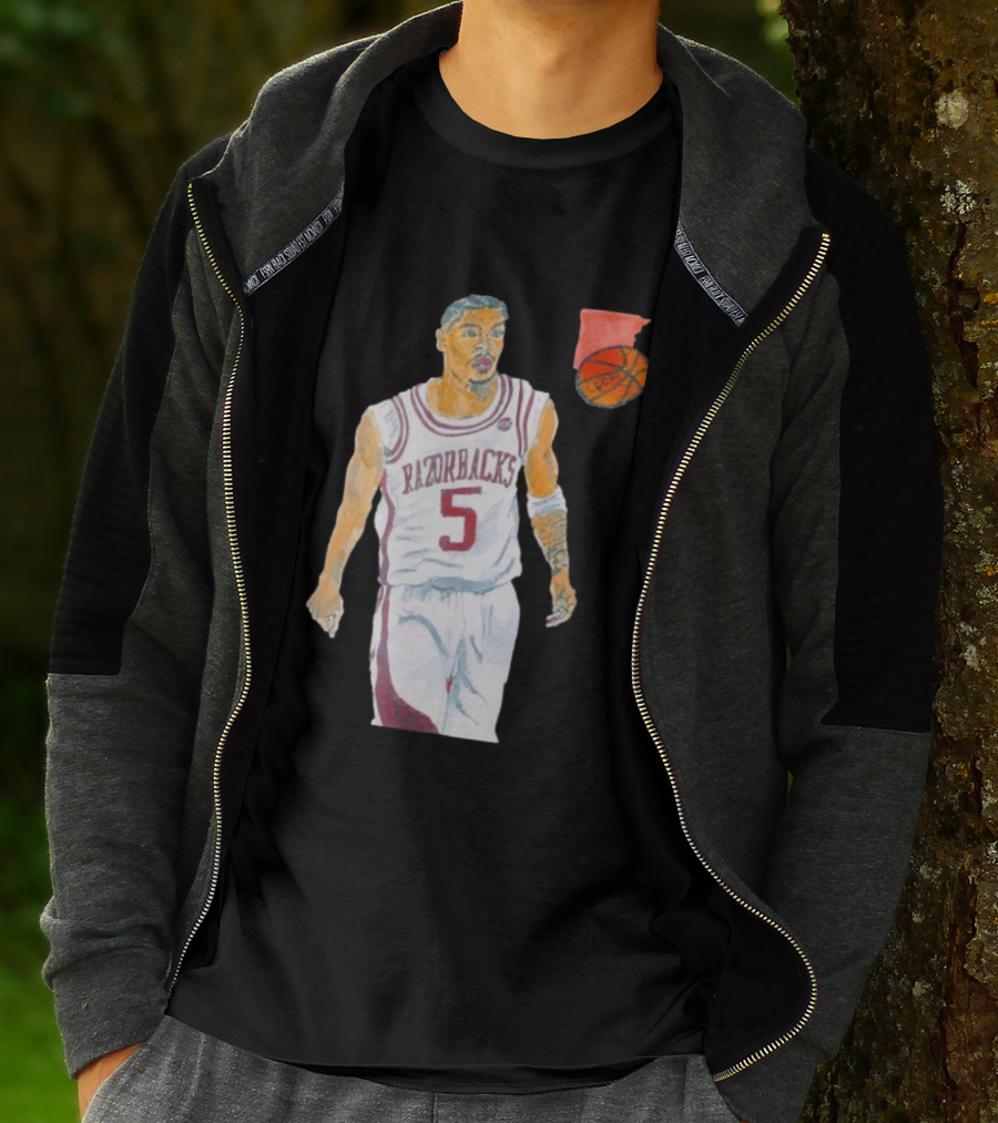 Arkansas Razorbacks Basketball Darius Acuff Jr. Caricature Player Number 5 T-Shirt