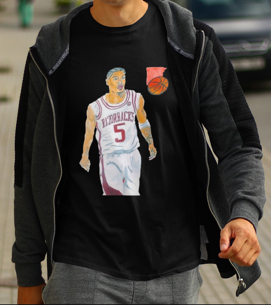 Arkansas Razorbacks Basketball Darius Acuff Jr. Caricature Player Number 5 T-Shirt