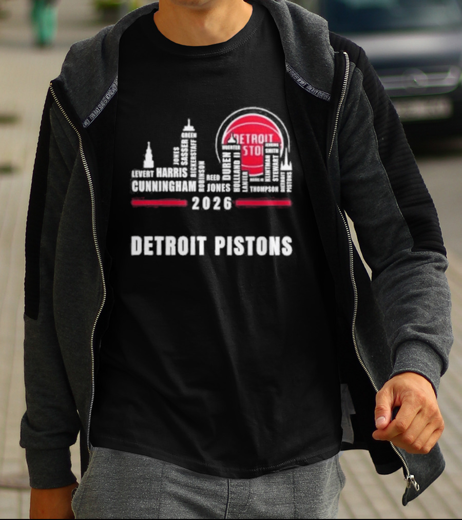 Detroit Pistons 2026 City Skyline Greatest Of All Time Players T-Shirt